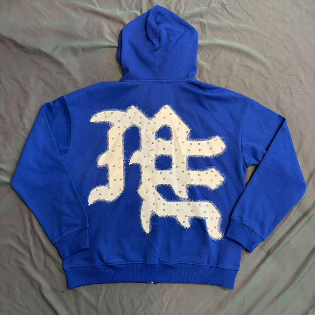 Cross-border beauty tide MIXED EMOTION retro letter zipper print men's and women's same casual versatile hoodie