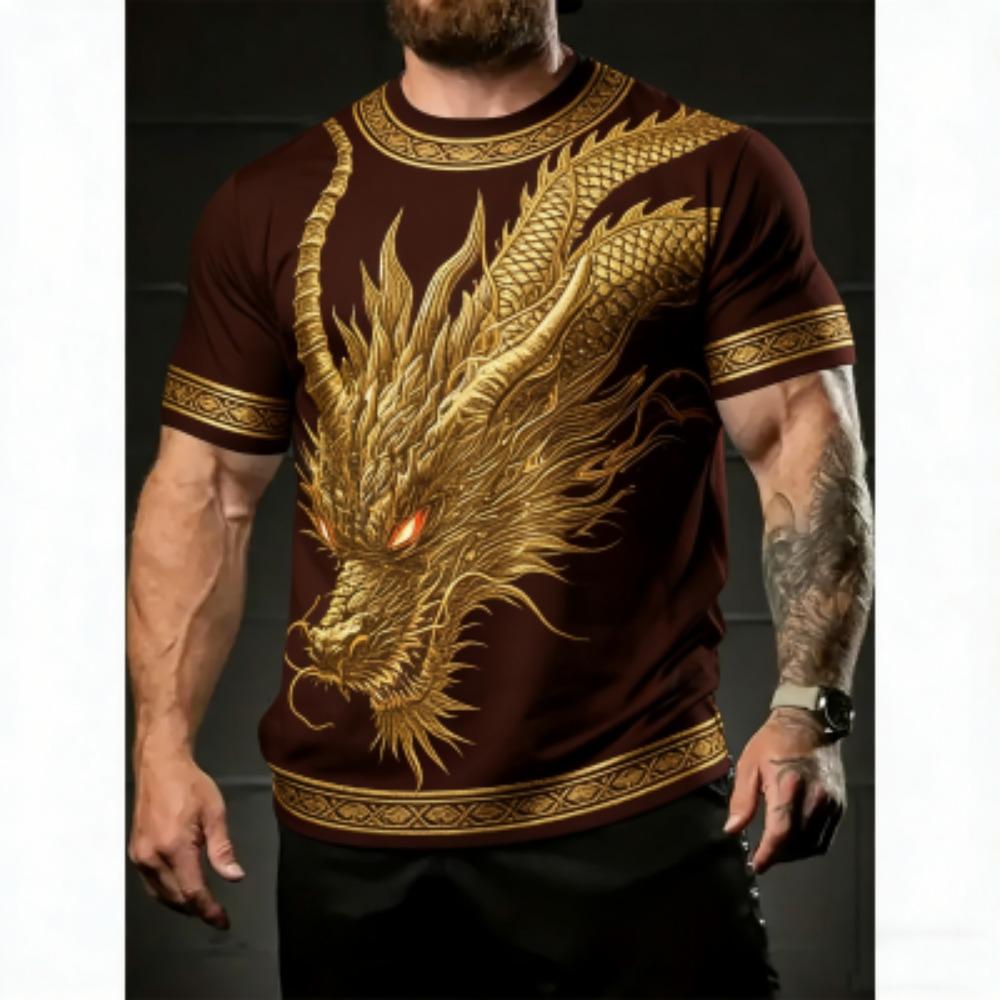 Europe America Summer Men's T-Shirt Dragon Pattern 3D Print Tees Top Loose Short Sleeve Streetwear Vintage Oversized Women T-shirt