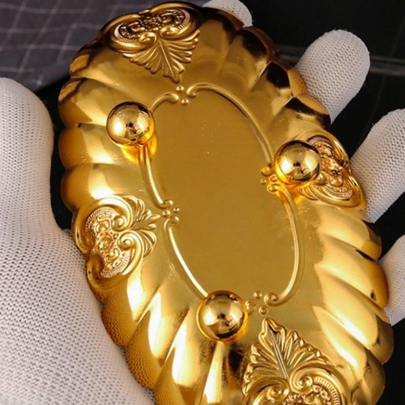 Металлическая овальная кружевная маленькая фруктовая тарелка для шведского стола в отеле, поднос для холодной еды и выпечки, прочная овальная тарелка для общественного питания