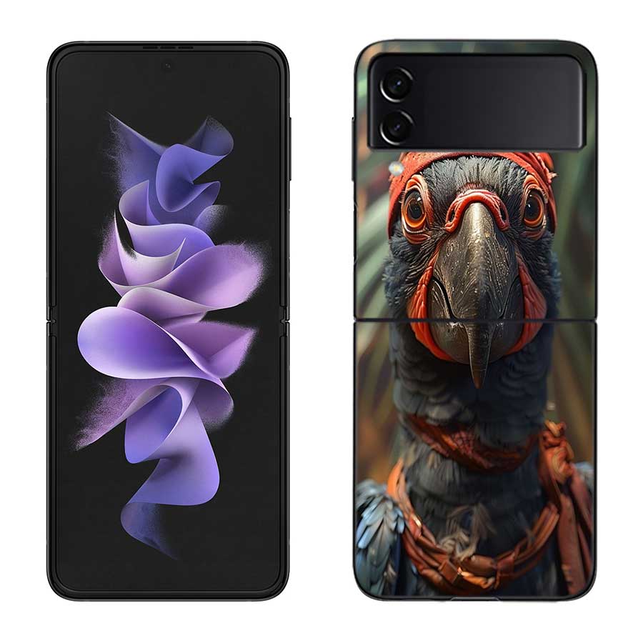 Macaw Pirate Phone Case For Samsung Z Flip 7 6 5G Galaxy Z Flip 5 4 3 Black Hard Cell Cover Luxury PC Shell Coque