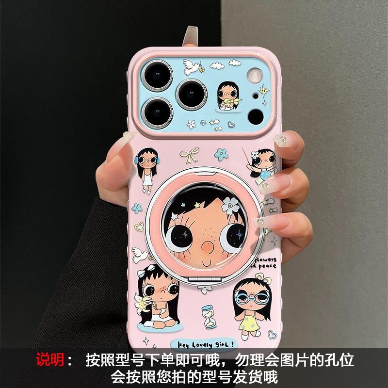 Подходит для чехла iPhone 17promax 15 милый мультфильм 16 Сяоюй вращающаяся подставка iphone14 девушка 13
