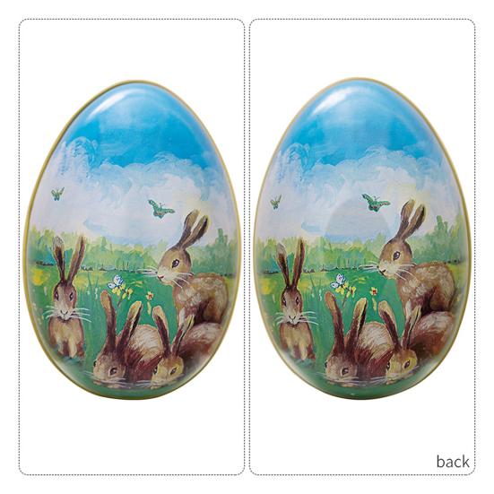 Happy Easter Treat Box Egg Shape Candy Box Funny Bunny Chicken Pattern Portable Iron Art Biscuit Cookie Box Kids Gift Box Easter Party Favors