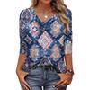 Women's T Shirt Print 3/4 Sleeve Daily Weekend Fashion Basic V- Neck Regular Top