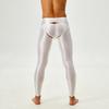 Mens Glossy Open Crotch Leggings Pants High Waist Slim Fit Tights Underwear Baselayer Pants for Nightclub Dance Wear