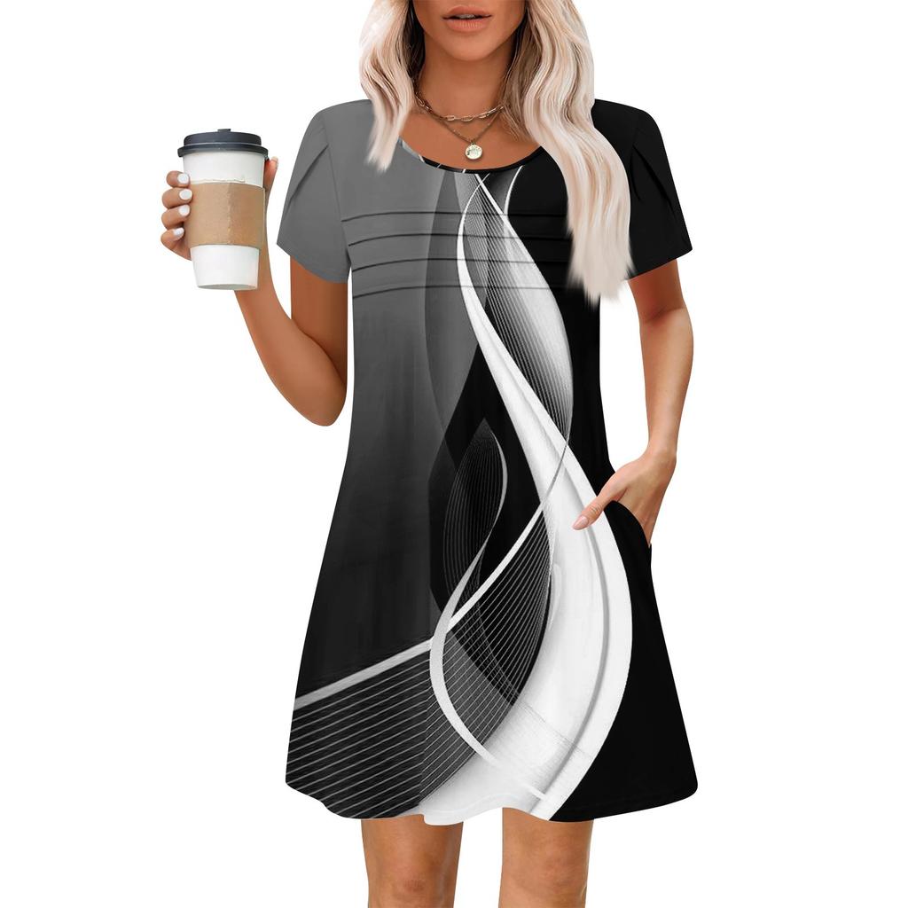 Women's Summer Casual Petal Slim Stripe Pleated Solid Color Dresses