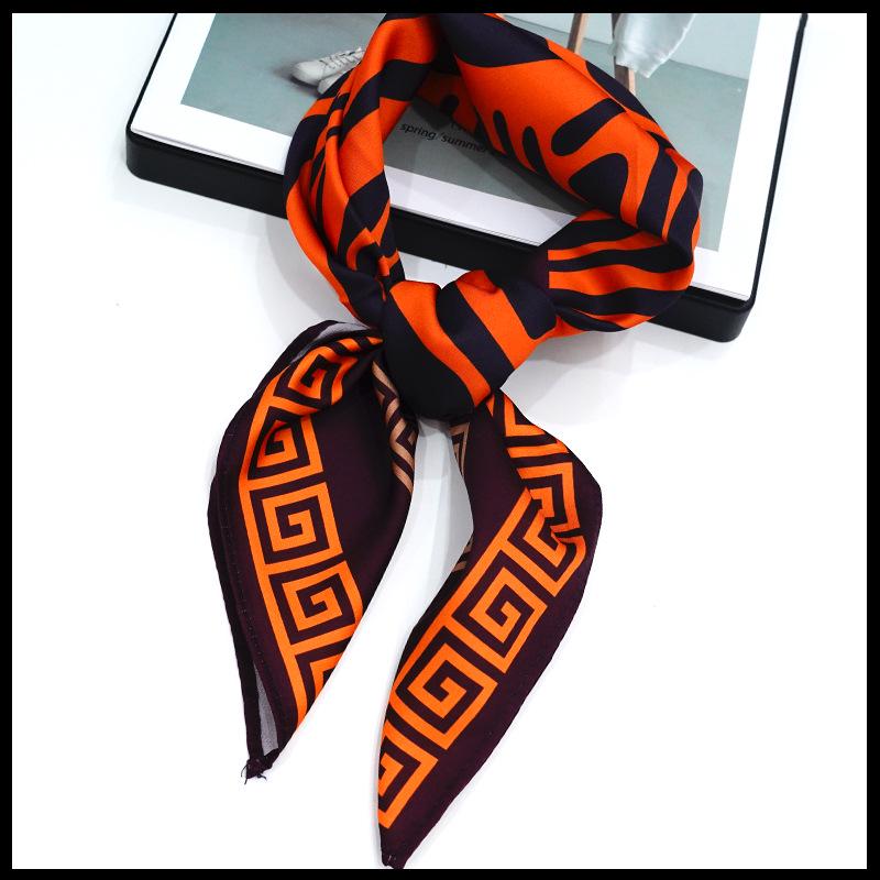 Женский шелковый квадратный платок с индивидуальным рисунком - Имитация атласной ленты для волос и шейного платка