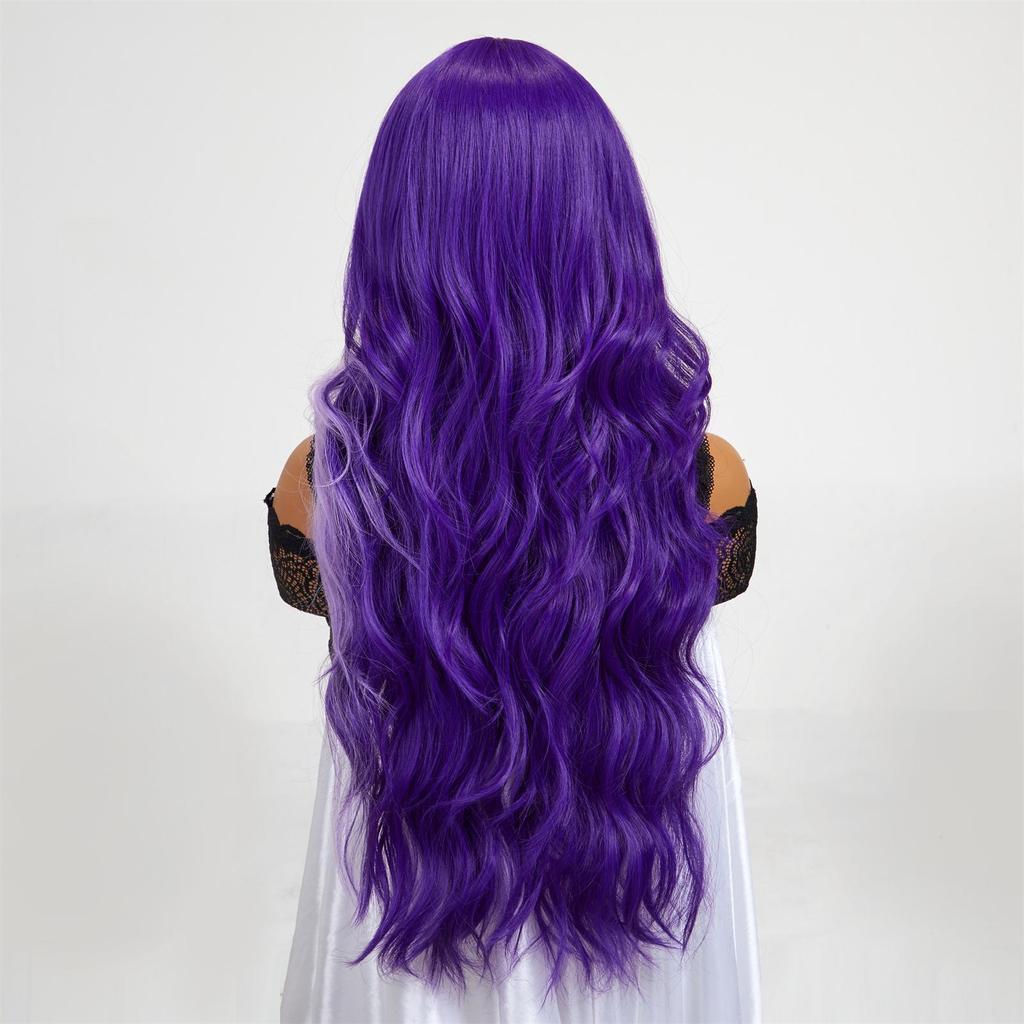 AlAN Фиолетовые синтетические парики для женщин Длинные волнистые вьющиеся парики Волоконный парик с бликами Парики для косплея Вечерние термостойкие