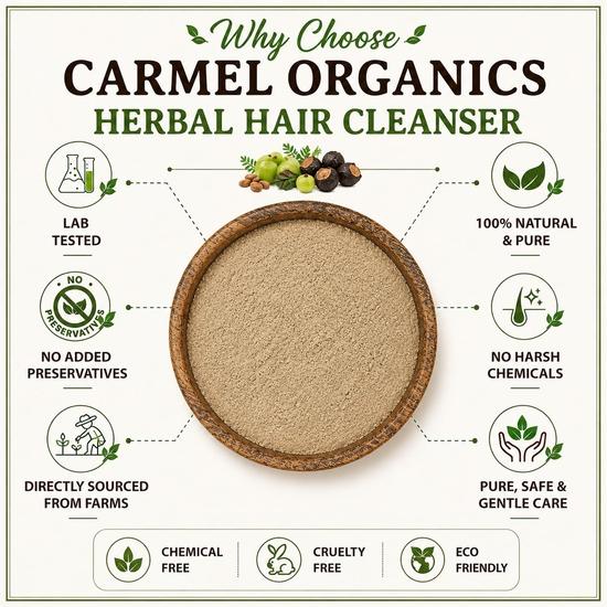CARMEL ORGANICS Порошок для очищения волос с травами 340 г, Травяной шампунь, Смесь порошков мыльного ореха, шикакая, амлы, пажитника и бринграджа