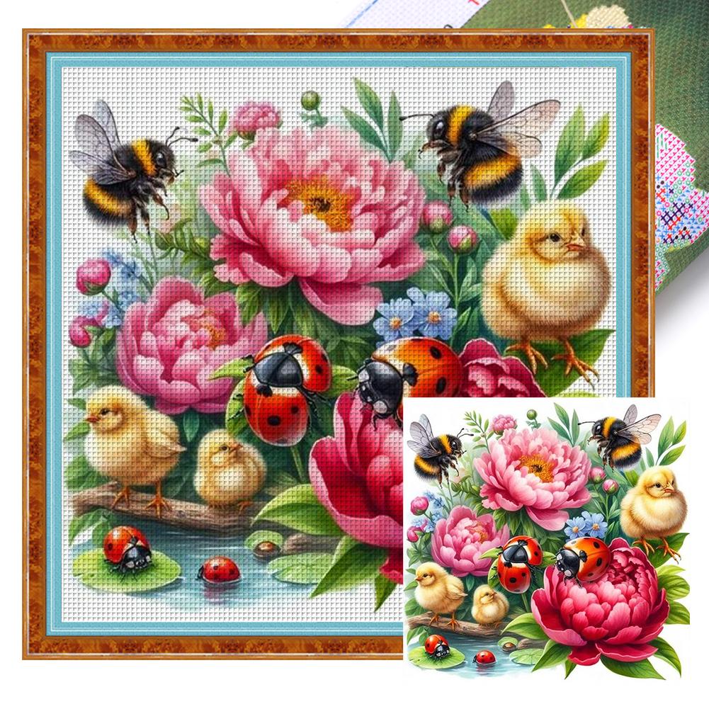 T0# Полная вышивка Эко-хлопковая нить 11CT Печатный цветок Набор для вышивки крестом Искусство