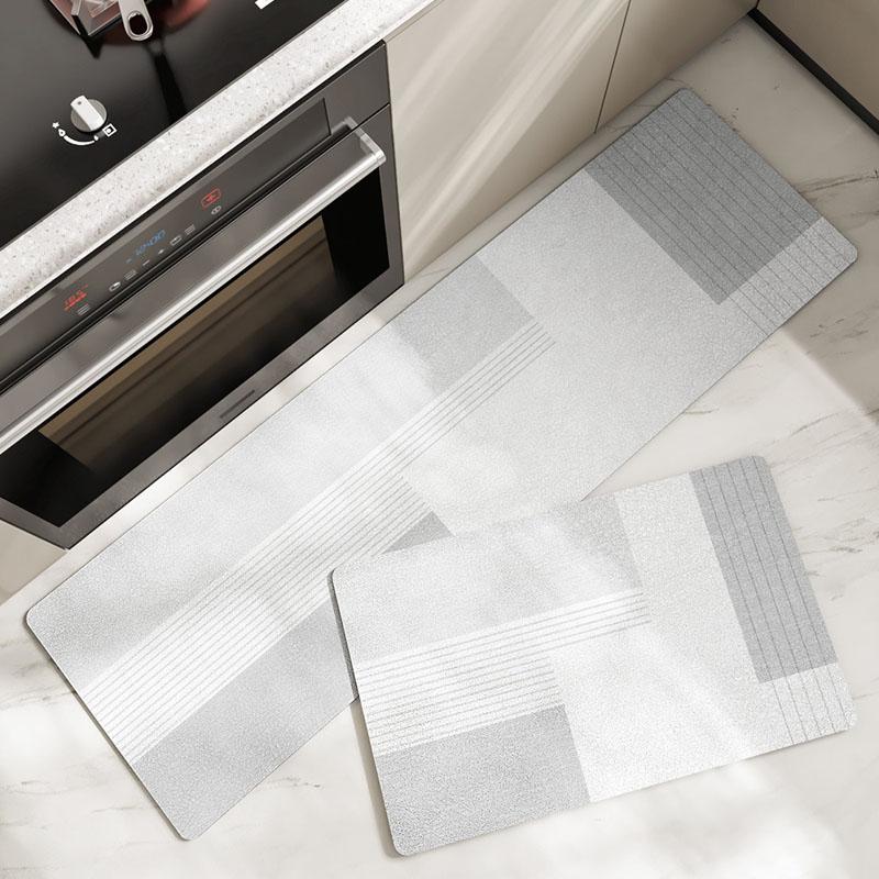 1pcs Waterproof Kitchen Carpet for Floor Oilproof PVC Plaid Kitchen Rug Anti Slip PU Leather Floor Mat Doormat Long Tapete Gray