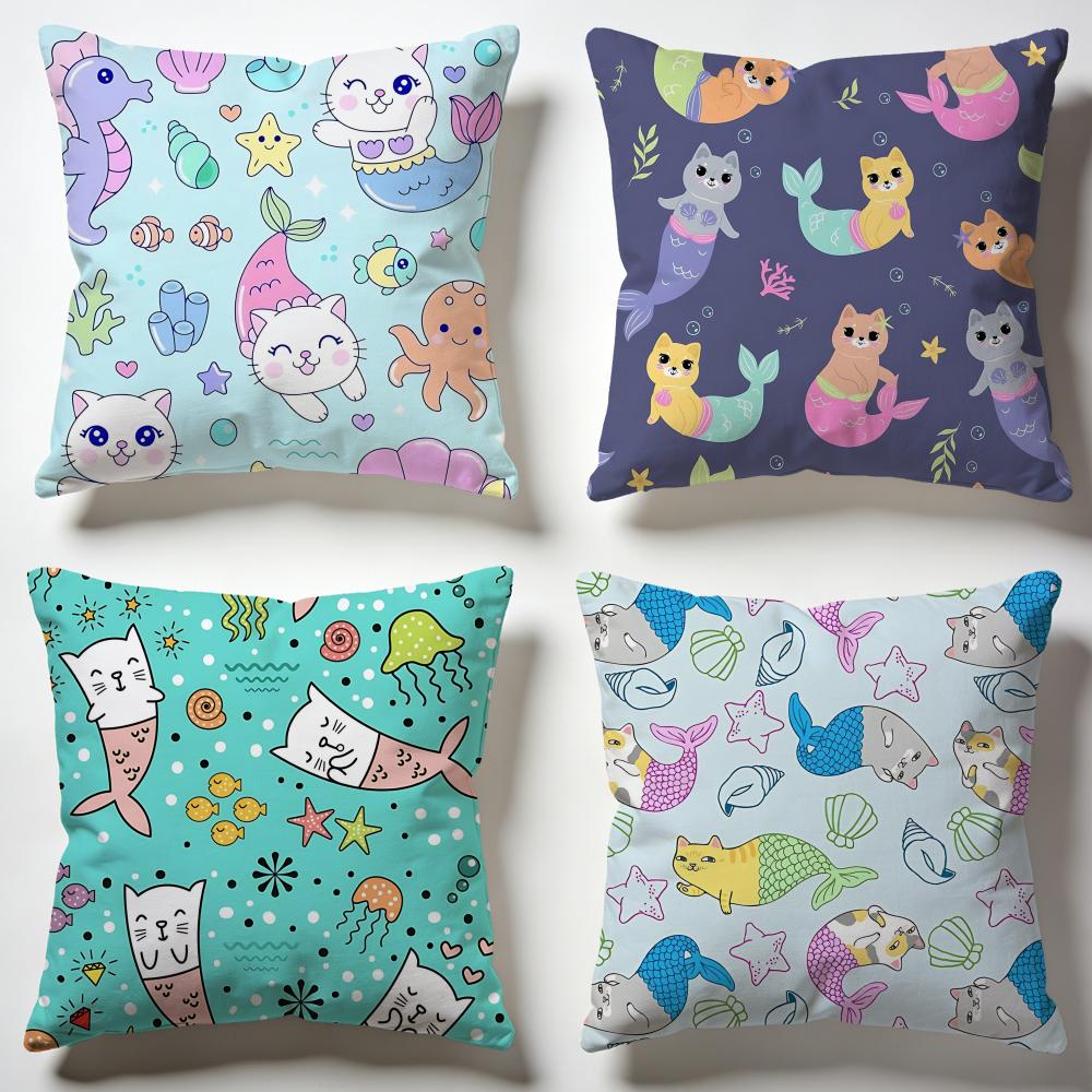 Glittery Mermaid Cat Blast Cushion Cover Soft Pillow Cases for Home Bedroom Living Room Sofa