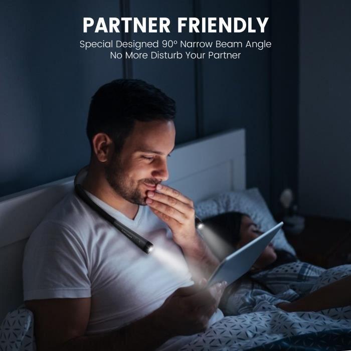 Lampe de lecture - Glocusent - Rechargeable - 3 Couleurs - 6 Niveaux de Luminosité - Flexible