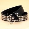 Punk Style Rivet Belt Set, Equipped with Stainless Steel Square Buckle, PU Panel Material, Male and Female Pyramid Rivet Decorat