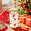 500ml Christmas Glass Cup Xmas Tree High Borosilicate Drinking Glass With Lid&Straw,Brush Juice Coffee Cup Christmas Gifts