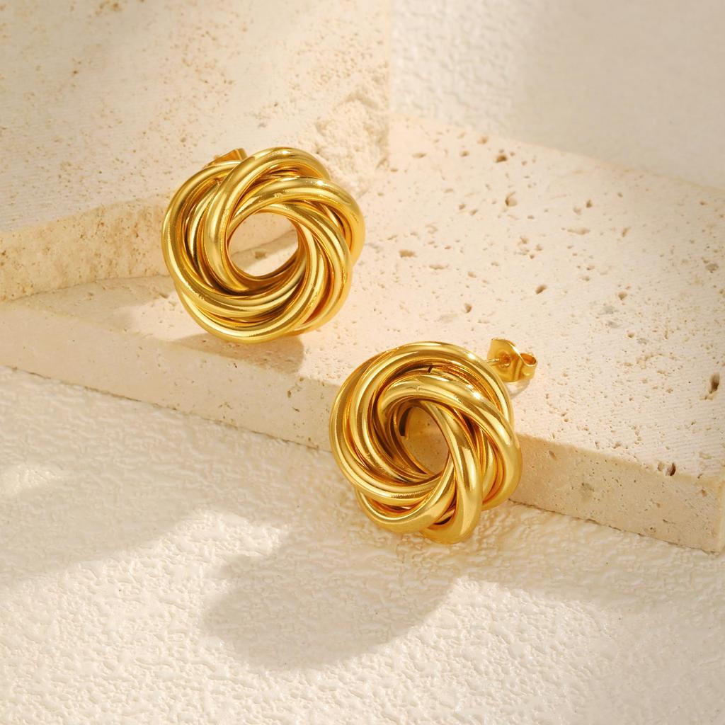 Geometric Irregular Twist Texture Earrings for Women, Gold Color Chunky Stud Earrings, Vintage Jewelry Gift