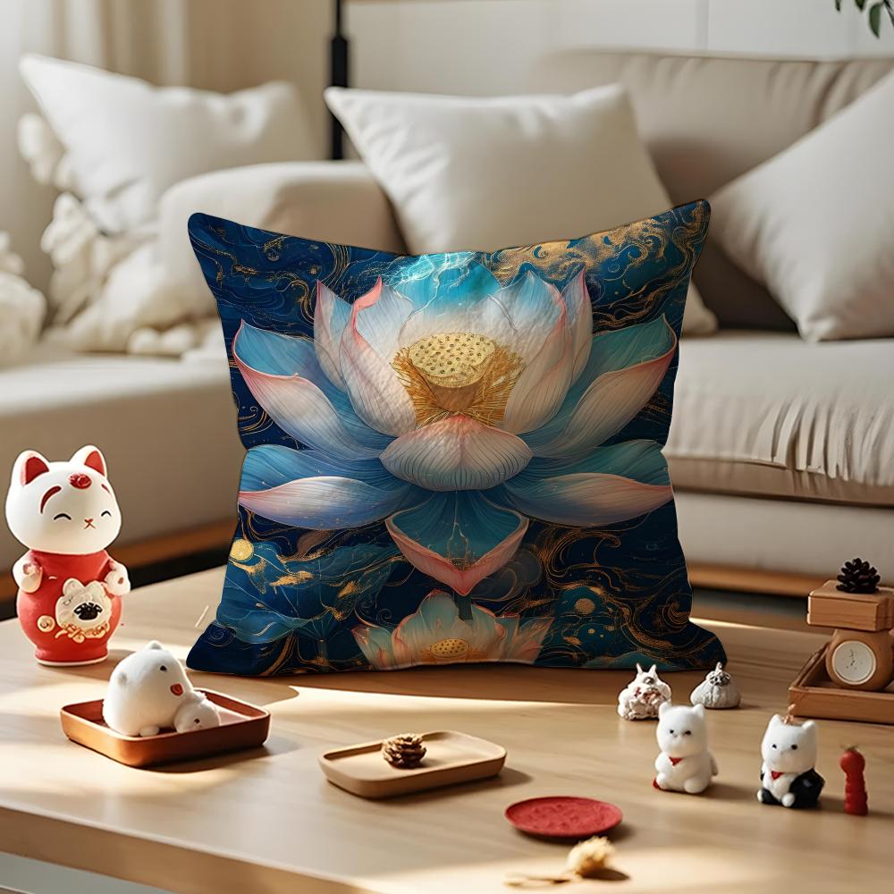 Fashion Lotus Cushion Cover Anti-dustmite Pillowcase Invisible Zipper Silky Short Plush Sofa Cushion Cover