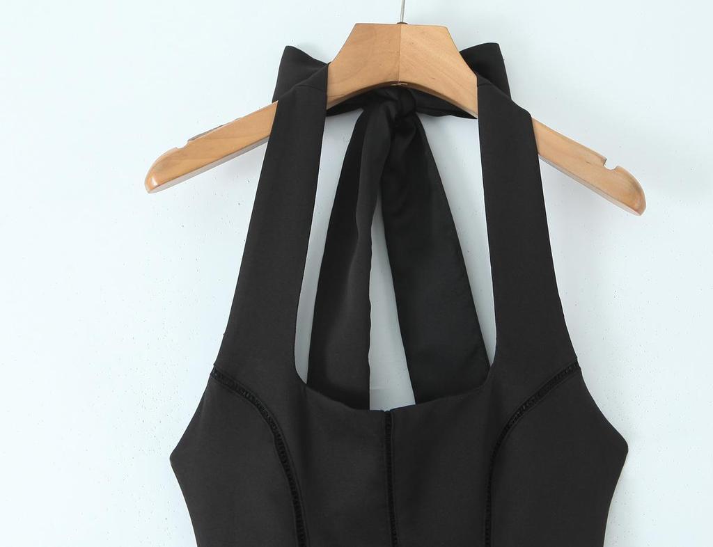 2025 Европейский и Американский Стиль Черное Платье-Халтер с Квадратным Вырезом Без Рукавов в Ретро Стиле