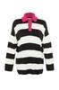 Women's Fashionable Stylish Hijab Sweater Black Striped Polo Neck Knitwear Sweater