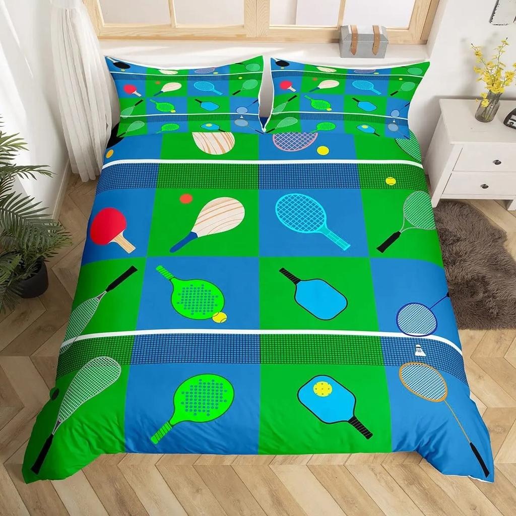 Tennis Bedding Set Full Size Sports Theme Comforter Cover Tennis Lover Duvet Cover Ball Games Yellow Black White Quilt Cover