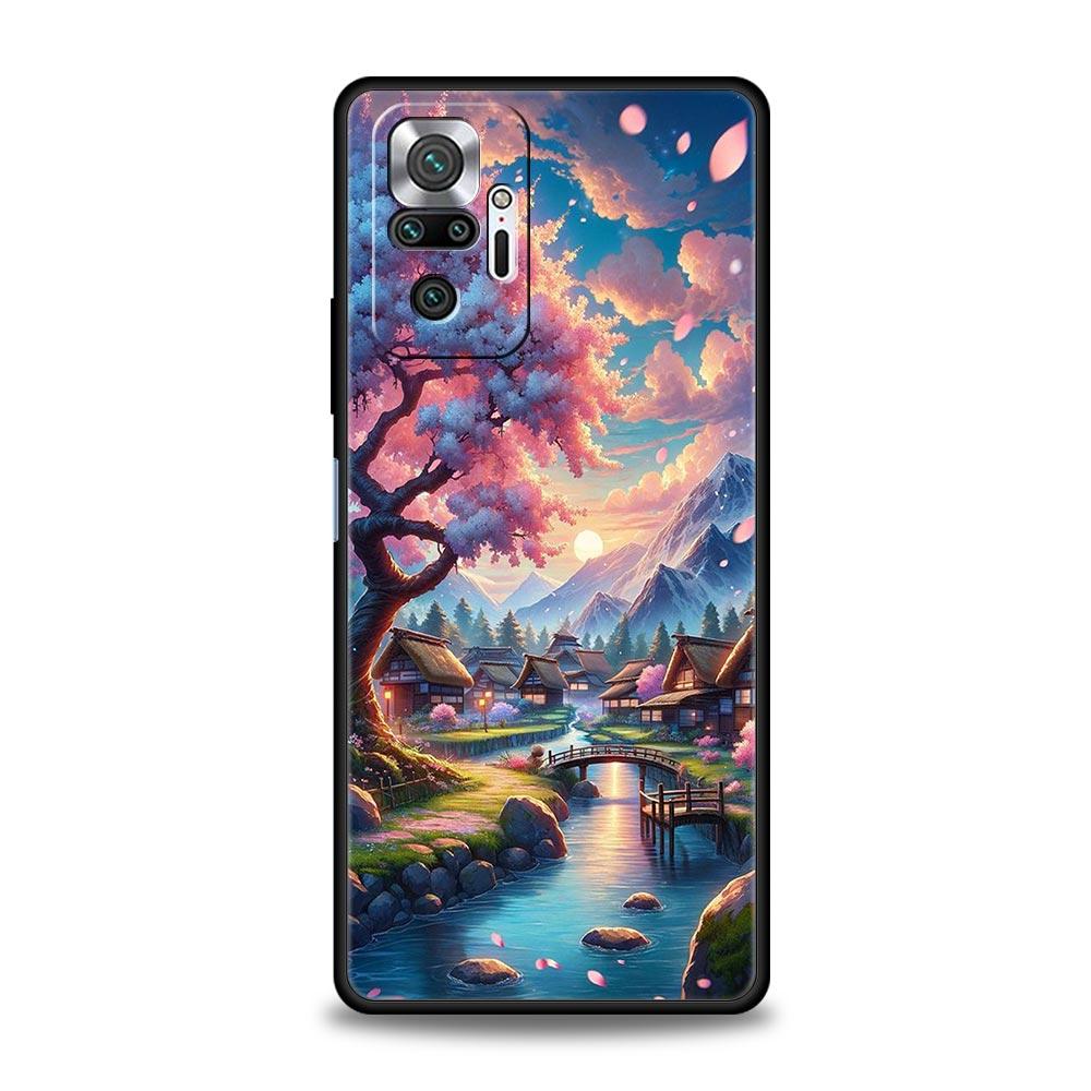 Розовый чехол для телефона с цветами вишни на весну для Xiaomi Redmi Note 14 13 5G 10 11 12 Pro Plus 4G 14C 13C 12C 10C Черный чехол