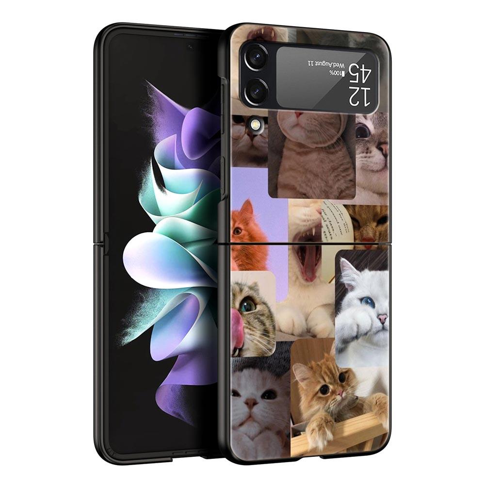 Z Flip 4 Phone Case for Samsung Galaxy Z Flip 3 5G ZFlip3 Flip3 Zflip Flip4 Black Hard Cover Cat Meme Funny Animals Shell Coque