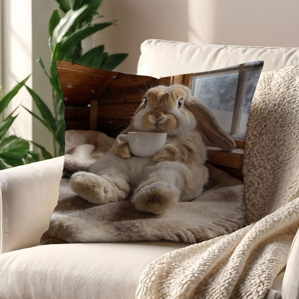 Rabbit Drinking Coffee cushion cover Best Home Office Coffee Pillow Sofa Printing Decoration Room Shop Car Nordic Simplicity Hit