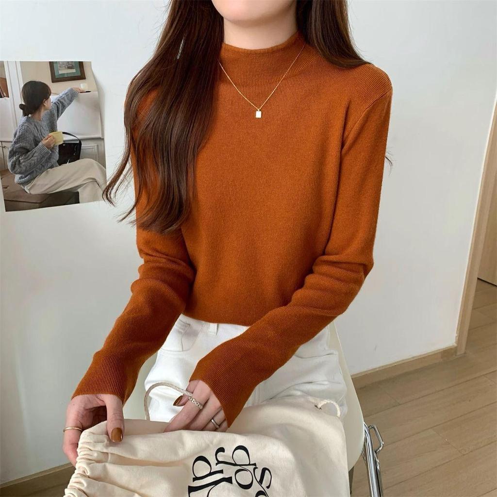 Супер девчачий корейский свитер с полувысоким воротом - Стильный, мягкий топ с длинным рукавом