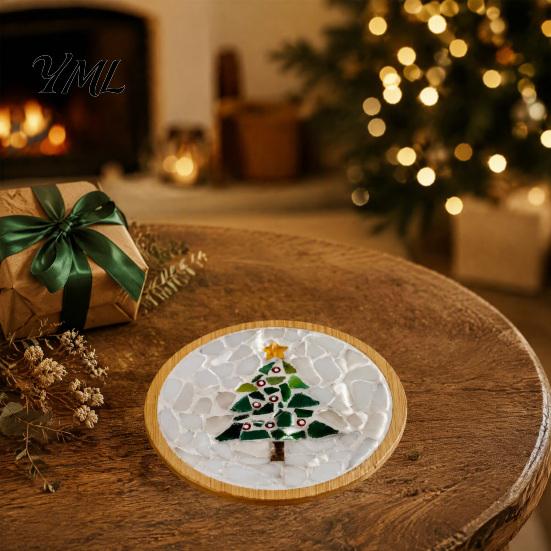 Family Fun Crafting for Christmas Mosaic Coaster DIY Kit, Festive Art Santa Wreath Creative Table Decorations Snowman Pattern, Tile Craft Kit Adults,