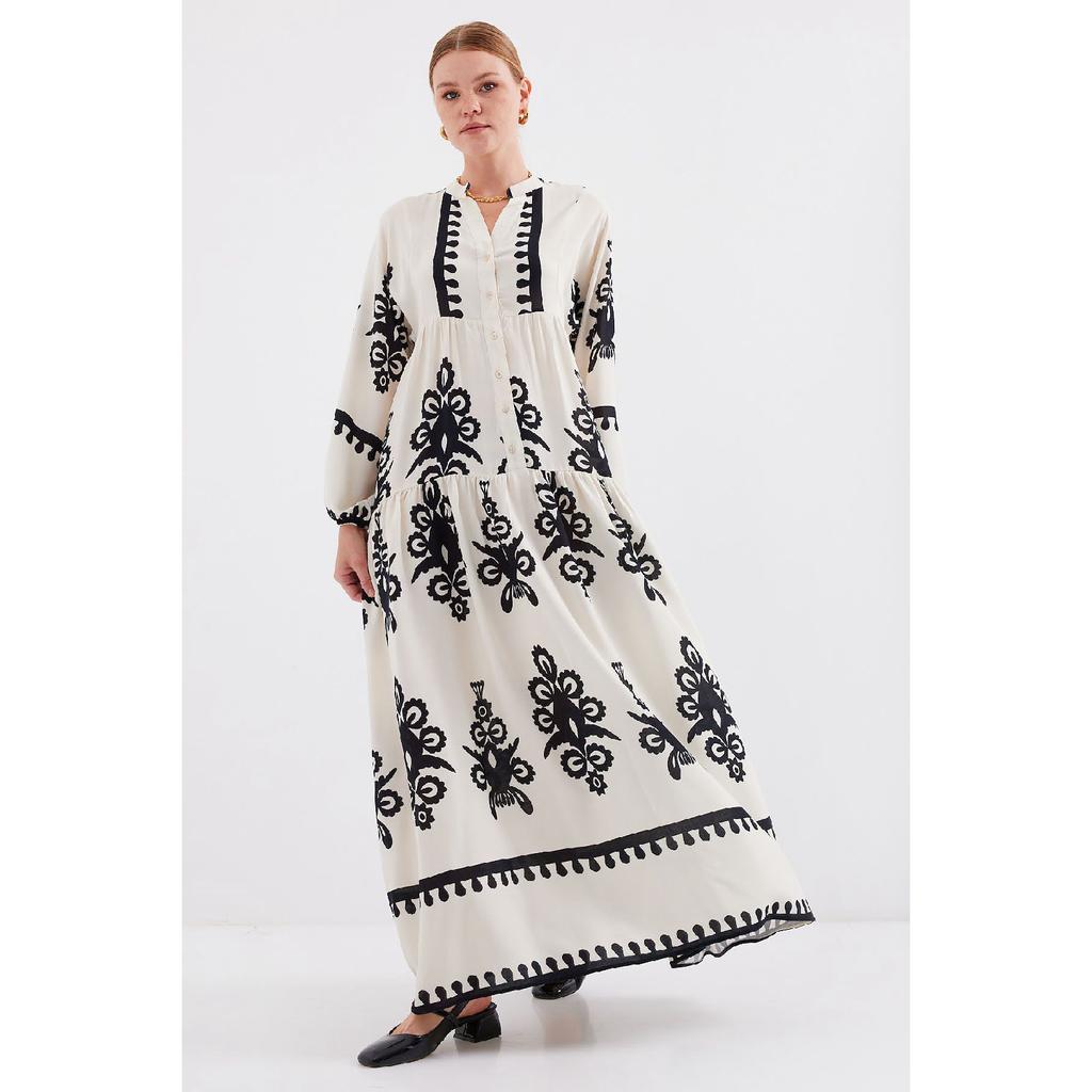 2423 Authentic Patterned Dress - M. Cream