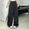 Women Casual Cargo Pants Drawstring Wide Leg Solid High Waist Streetwear Overalls Lightweight Loose Trousers for Daily Club Outdoor Jogging