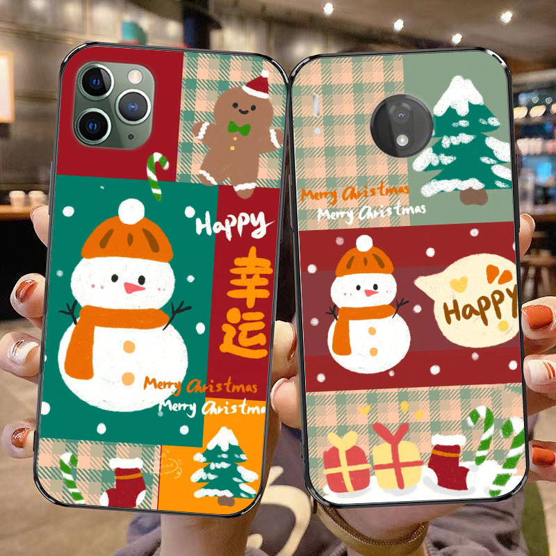 BS-13 Силиконовый чехол Happy Merry Christmas для iPhone 15 14 Xiaomi POCO M6 F6 Redmi Note 13 12 13C 8 9 Samsung S24 S23 S22 S21 FE Pro Plus Ultra