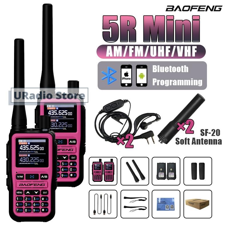 Baofeng UV-5R Mini Walkie Talkie BF-5R Mini Ham Two Way Radio Pink Dual Display USB-C 999 Channel AM For Camping Hiking Hunting