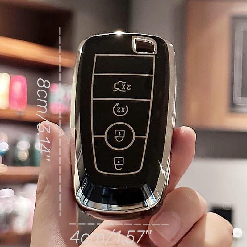 TPU Key Fob Cover with Keychain for Ford Fusion, Edge, Mustang, Explorer, F150, F250, F350, Eco Sport