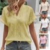 New Women's V-neck Loose Casual Summer Short Sleeved Hollow Jacquard Shirt