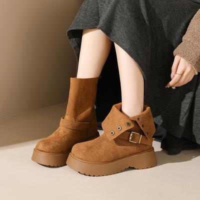 Винтажные Повседневные Универсальные Женские Короткие Ботинки, Модные Двусторонние Модные Ботинки на Толстой Подошве для Осенне-Зимнего Сезона