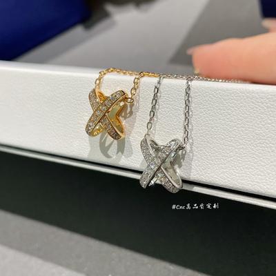 9256 Серебро Париж Полный бриллиант Крест Объемное ожерелье Женский Легкая роскошь Высокий класс Темперамент Розовое золото Цепочка на ключицу