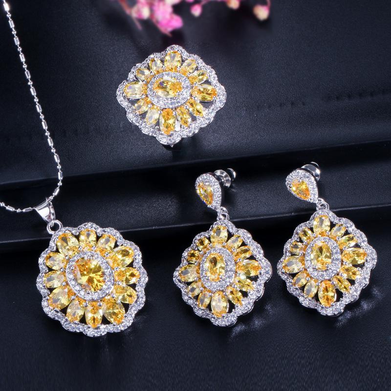 High-end Three-piece Jewelry Necklace Ring Earrings Jewelry Set