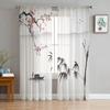 Ink Plum Blossom Flower Plant Tulle Sheer Curtains for Living Room Decoration Window Curtain for Bedroom Voile Organza Drapes