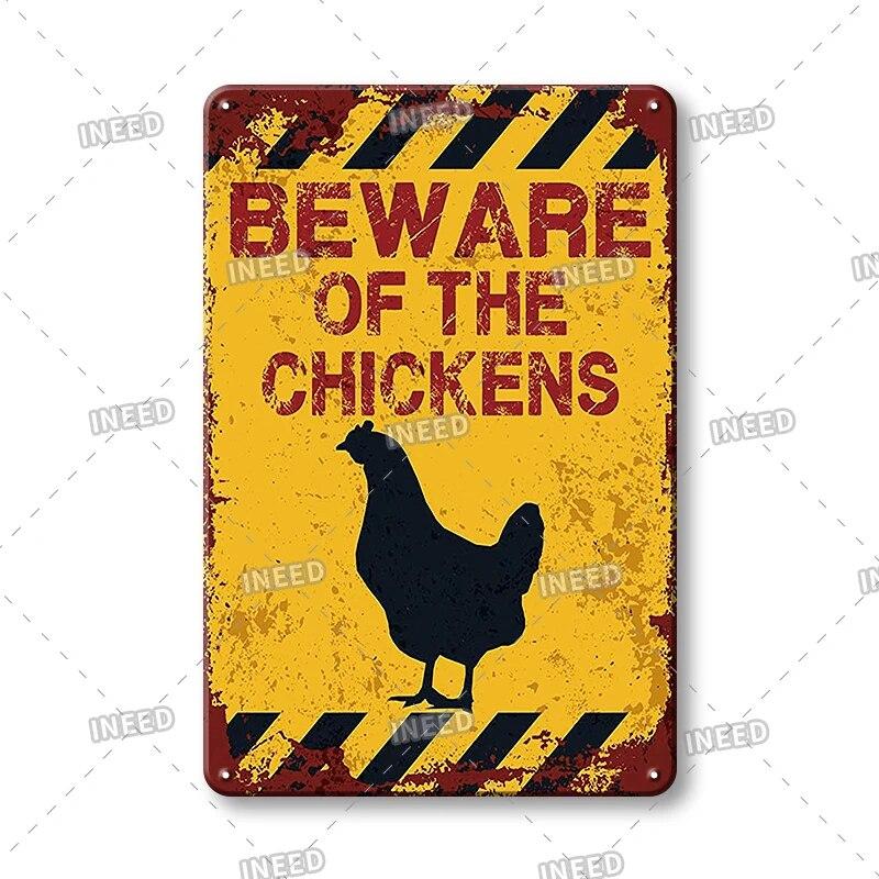 BEWARE OF Dog Cat Chicken Retro Plaque Metal Tin Signs Garden Yard Home Decoration Caution Kraken Plate Animal Warning Sign