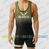 Mens Compression Wrestling Singlet With Heat Transfer Print Training Gym Fitness Wear