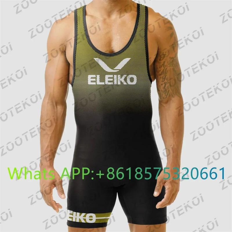 Mens Compression Wrestling Singlet With Heat Transfer Print Training Gym Fitness Wear