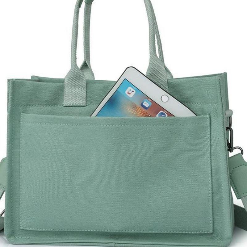 Холщовая сумка для женщин, вместительная сумка с несколькими карманами, модная сумка с диагональным ремнем, сумка с широким плечевым ремнем, сумка-тоут