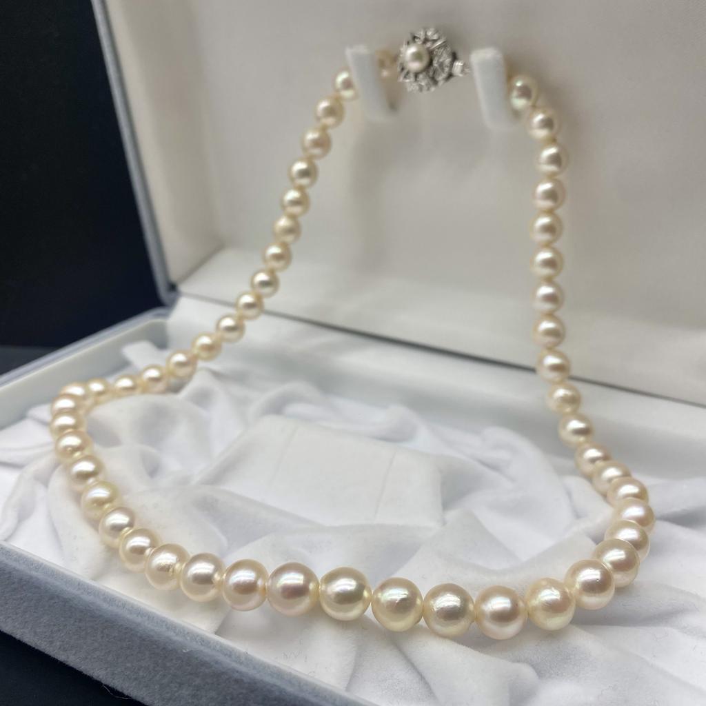 Akoya Pearl Necklace Natural Jewelry Pink Beige Approx. 42cm 7.5mm–8.0mm 36.3g Silver Clasp