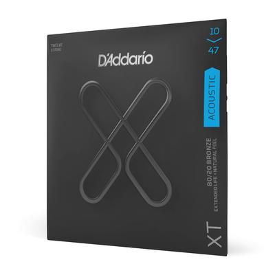 Струны для акустической гитары D'Addario с покрытием XT, бронза 80/20, легкое натяжение, 12-струнные, .010-.047, XTABR1047-12