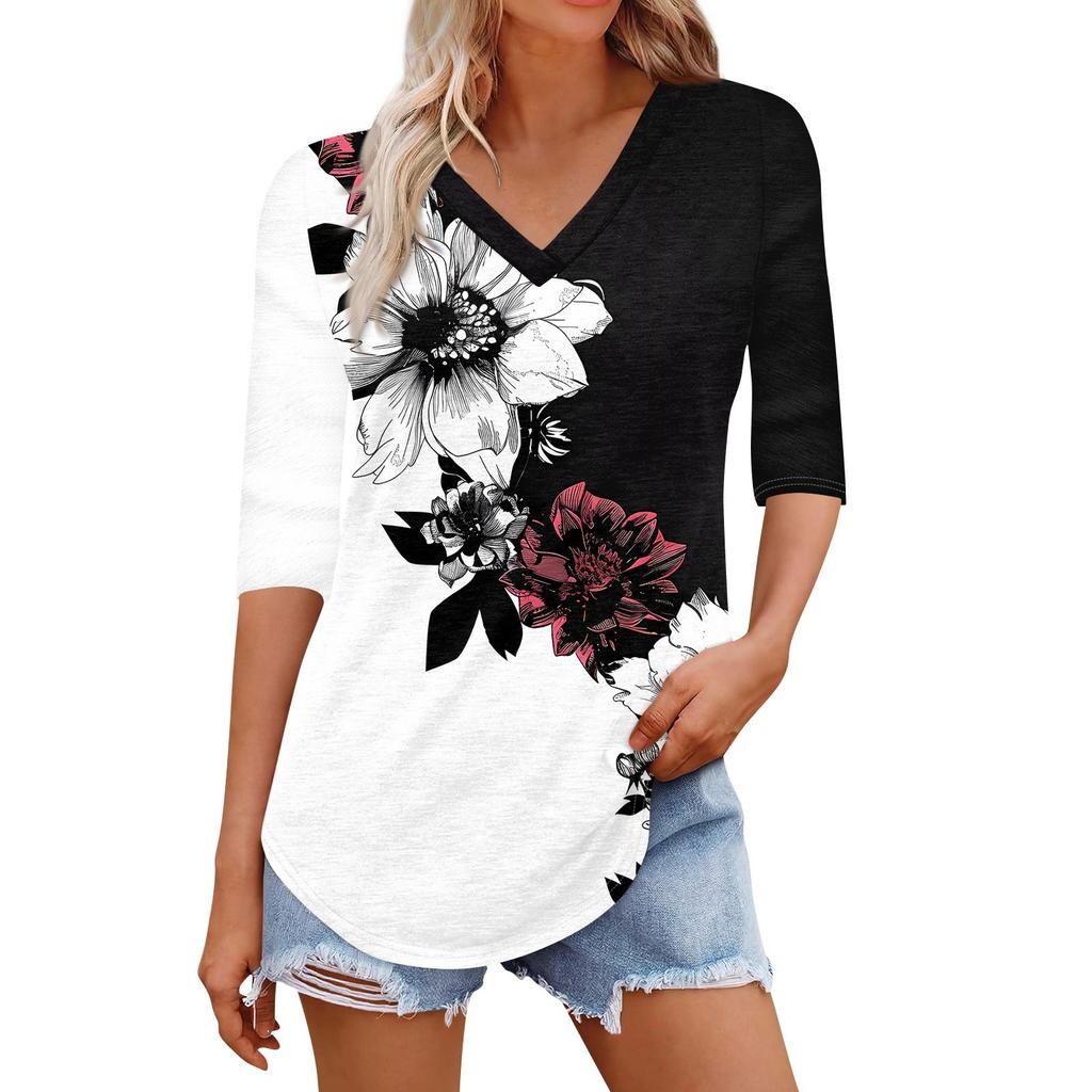 Shirts For Women Trendy V Neck T Shirts Casual Printed Blouse Half Sleeve Tops For Women