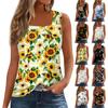 Женская летняя повседневная плиссированная футболка без рукавов с квадратным вырезом и принтом