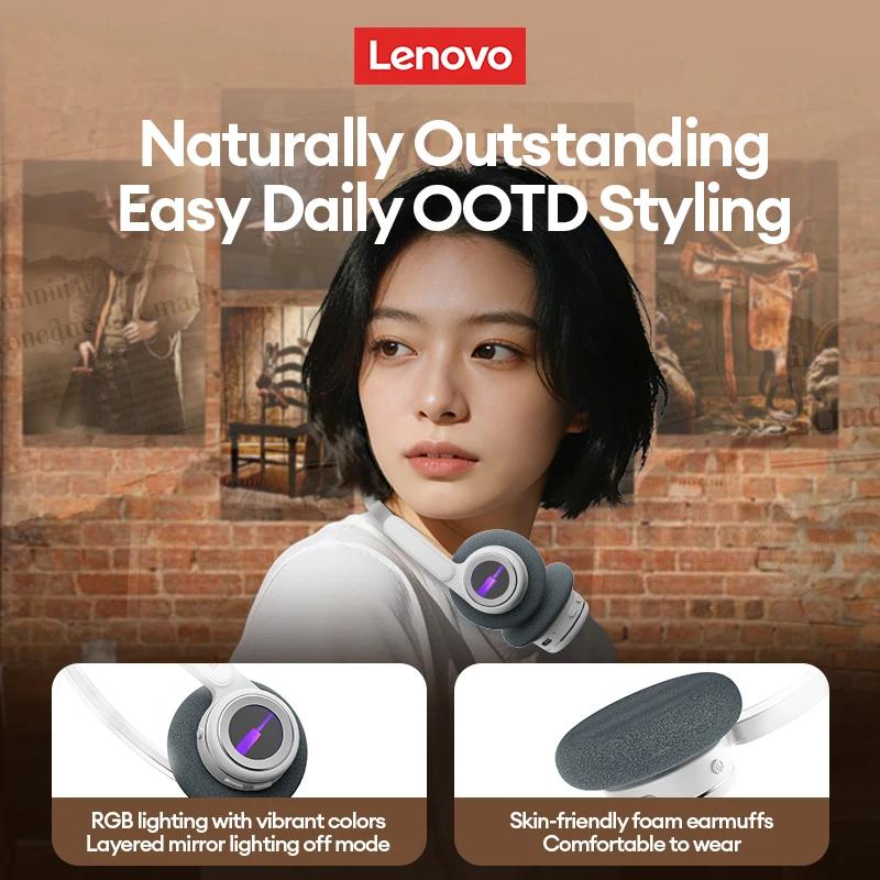 Original Lenovo LS113 On-Ear Bluetooth 6.0 Headphones 30H Battery ENC Noise Reduction Wireless Headset RGB Light Stylish Retro Earphones New