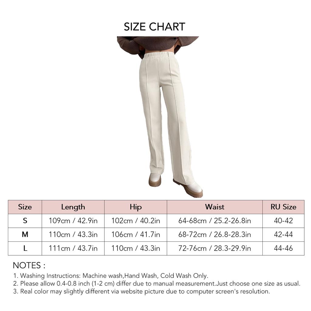 Women Wide Legs Pants Elastic High Waist Overlap Stitch Pure Color Casual Pants for Daily Wear