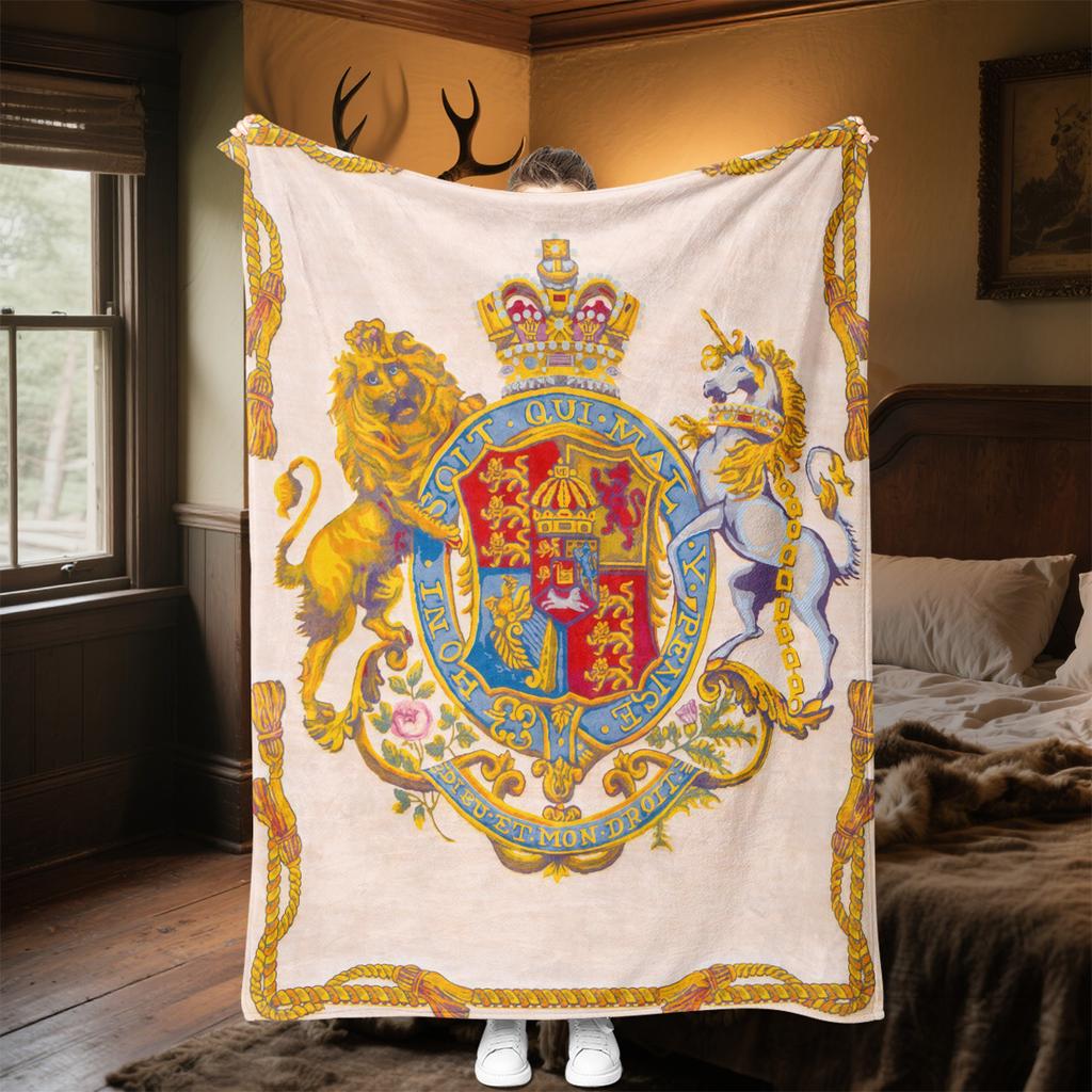 1pc Medieval royal coat of arms and iris blanket, al season lightweigh Poster blanket home office outdoor nap multifunc Poster blanketional blanket