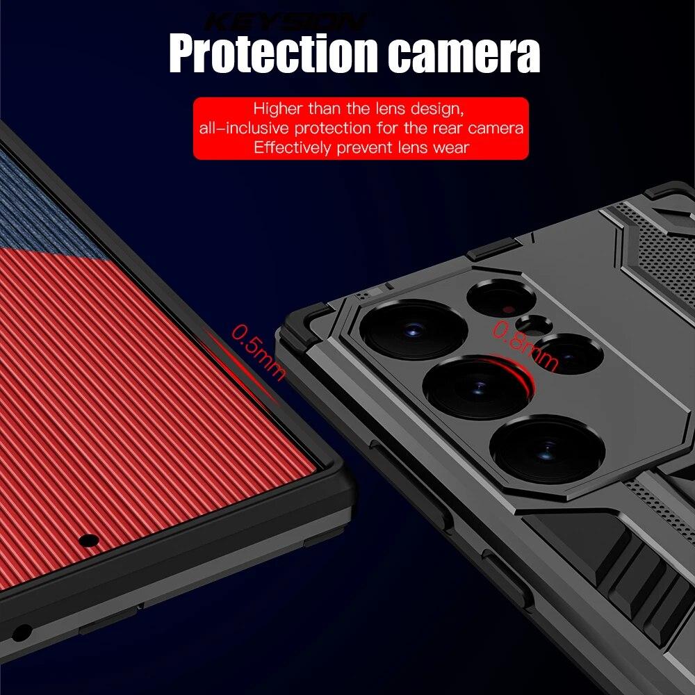 KEYSION Противоударный чехол для Samsung S24 Ultra 5G S24 + Plus, силиконовый + чехол-подставка для телефона из ПК для Galaxy S23 S22 Ultra S21 FE 5G